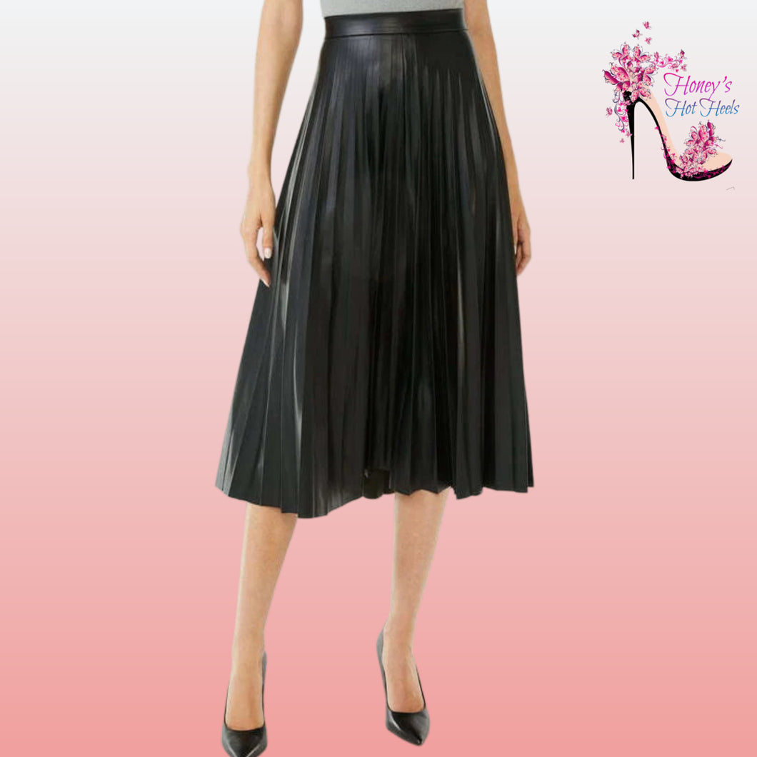 Faux Leather Pleated Skirt