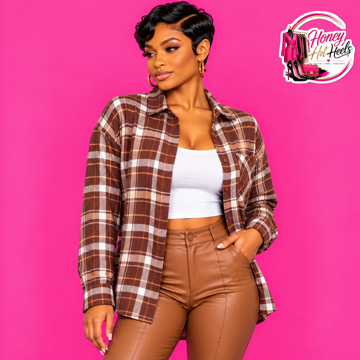 Geneva Plaid Top in Brown
