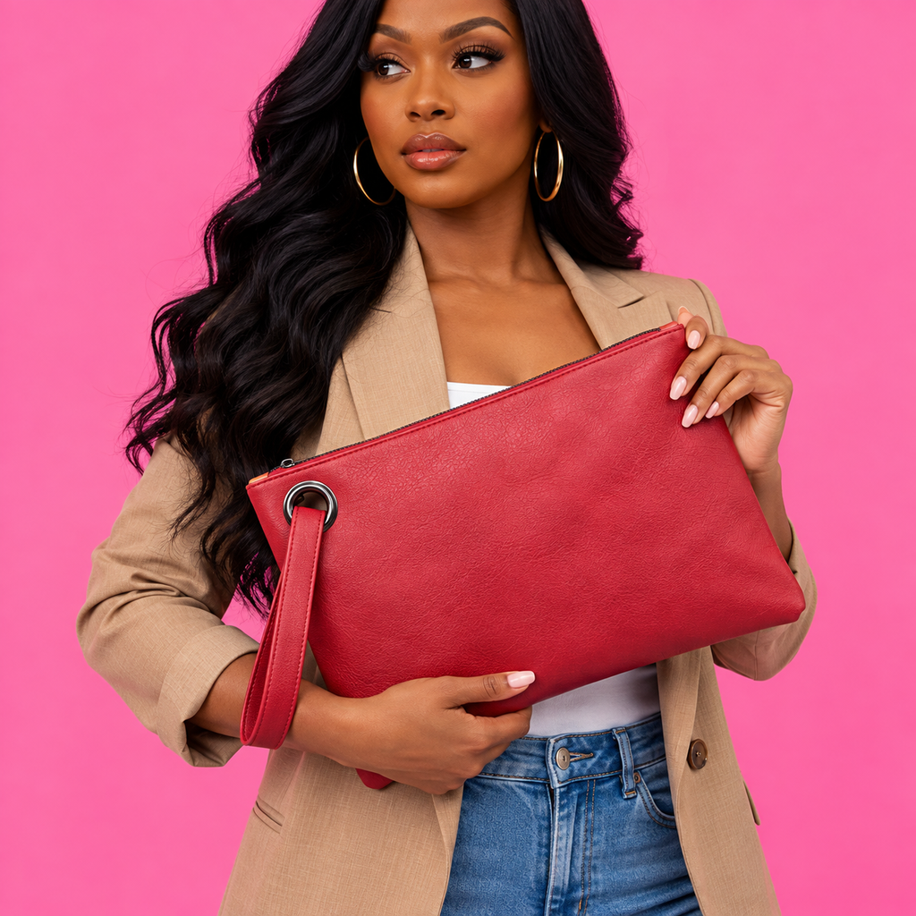 Oversized Wristlet Clutch in Red