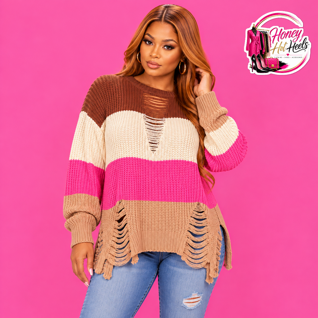 Colorblock Distressed Sweater