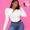 French Puff Zip Blouse