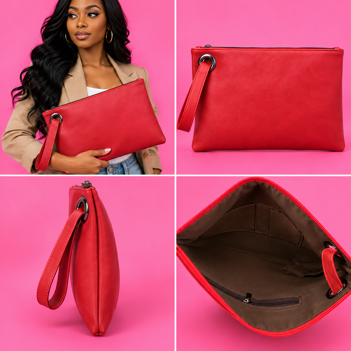 Oversized Wristlet Clutch in Red
