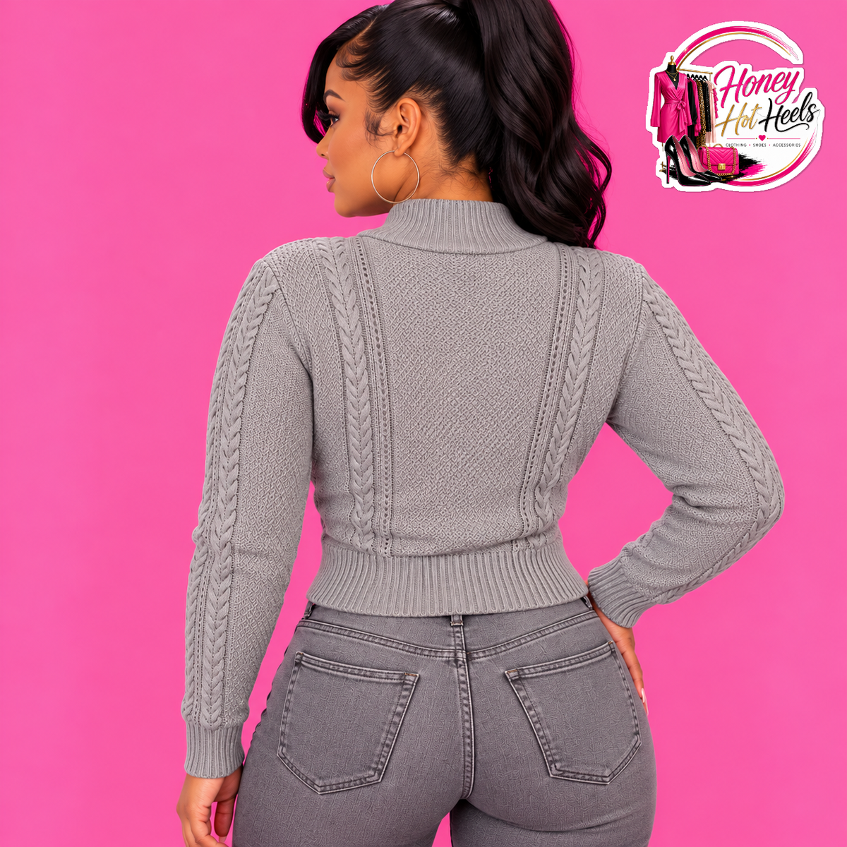 Lasi Cable Knit Zip Sweater in Gray