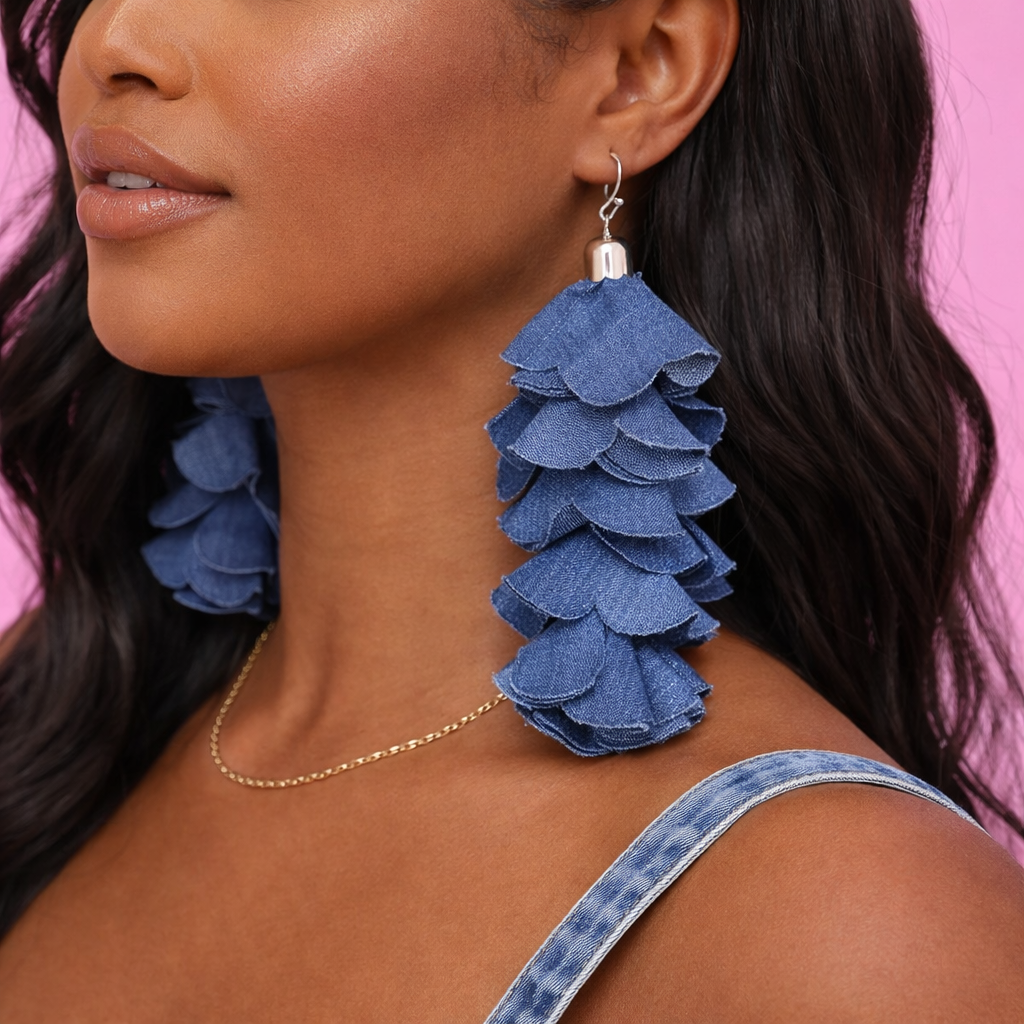 Denim Tassel Earrings
