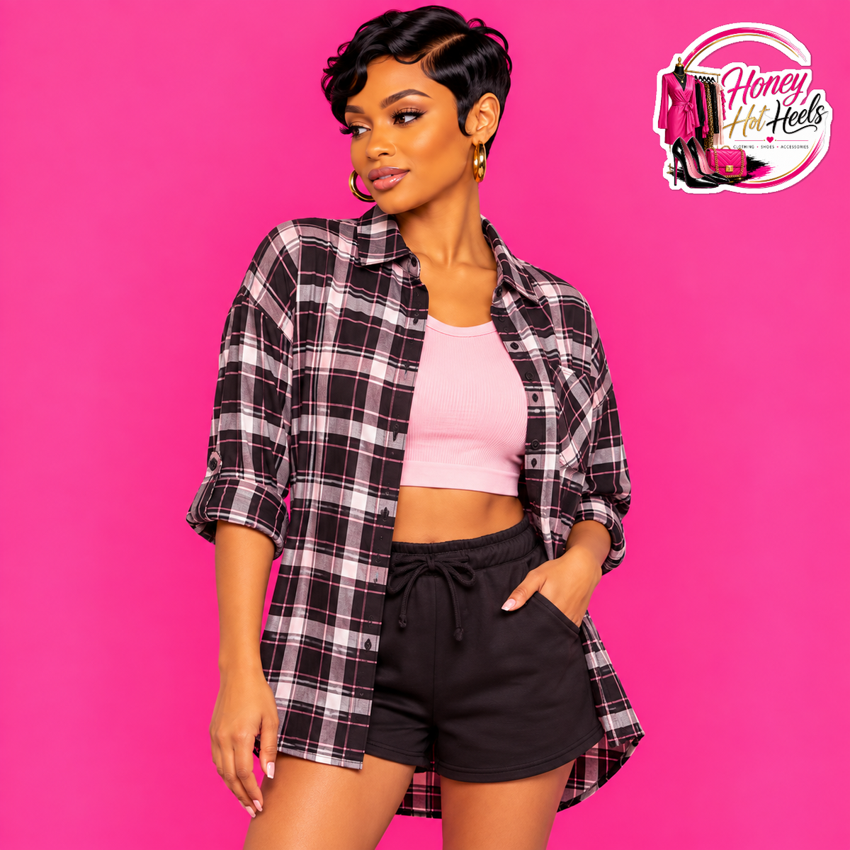 Geneva Plaid Top in Black