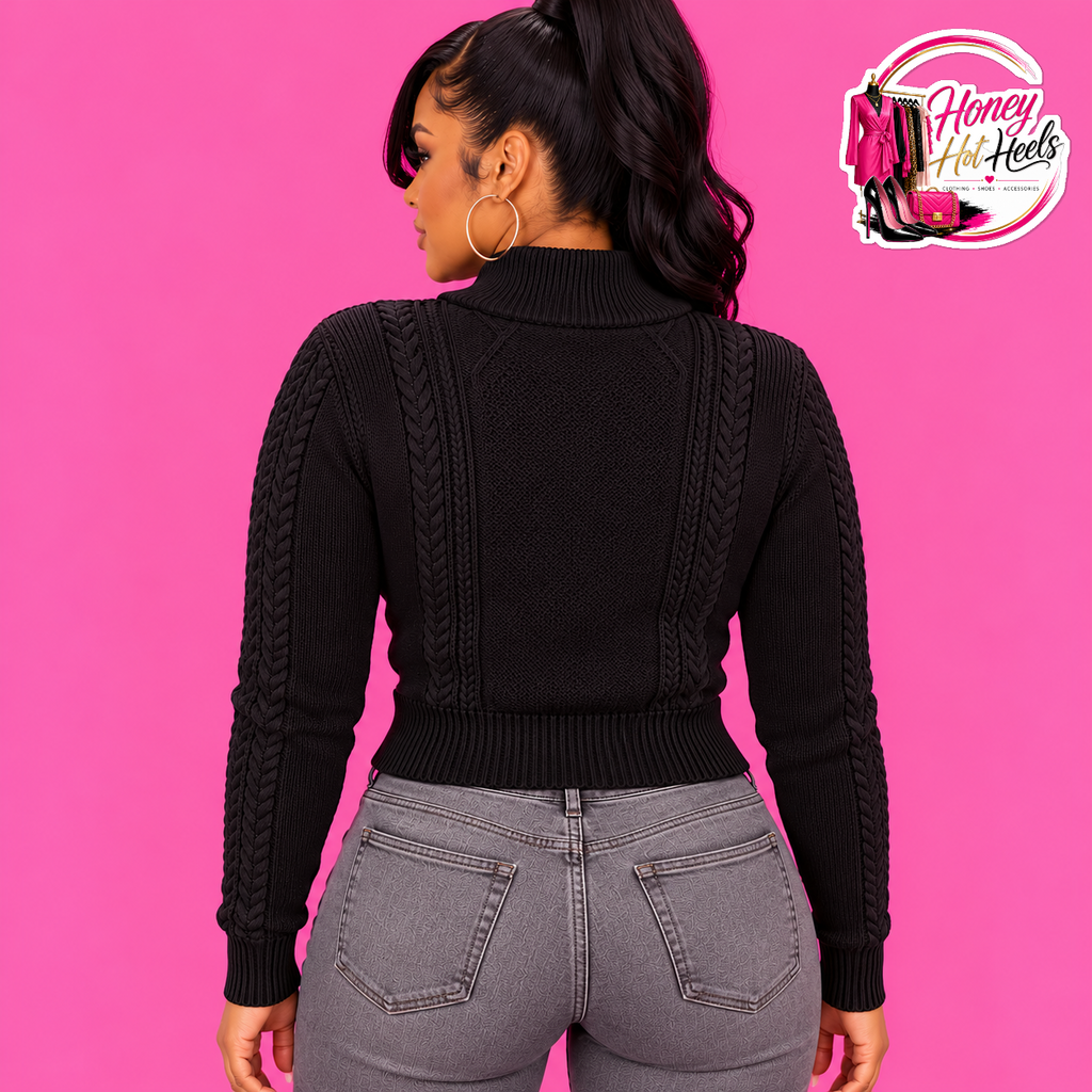 Lasi Cable Knit Zip Sweater in Black