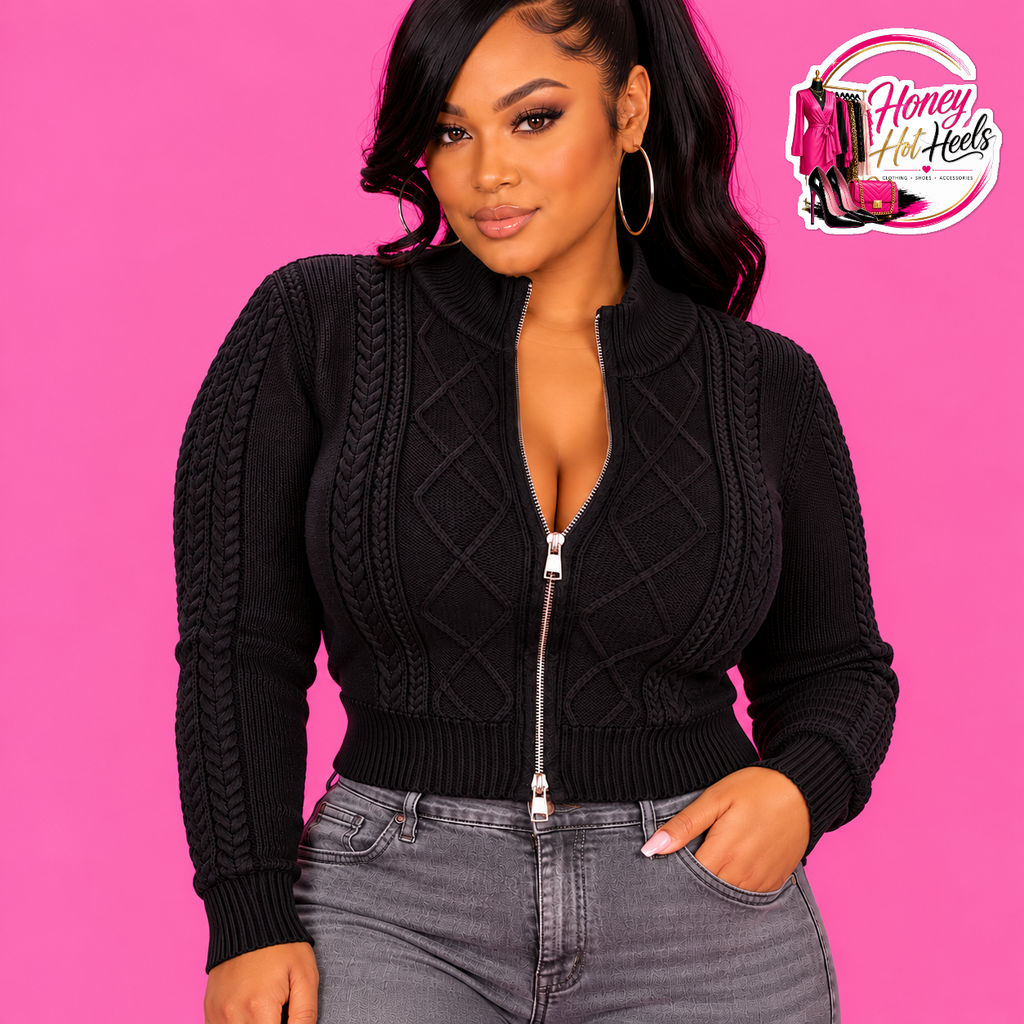 Lasi Cable Knit Zip Sweater in Black