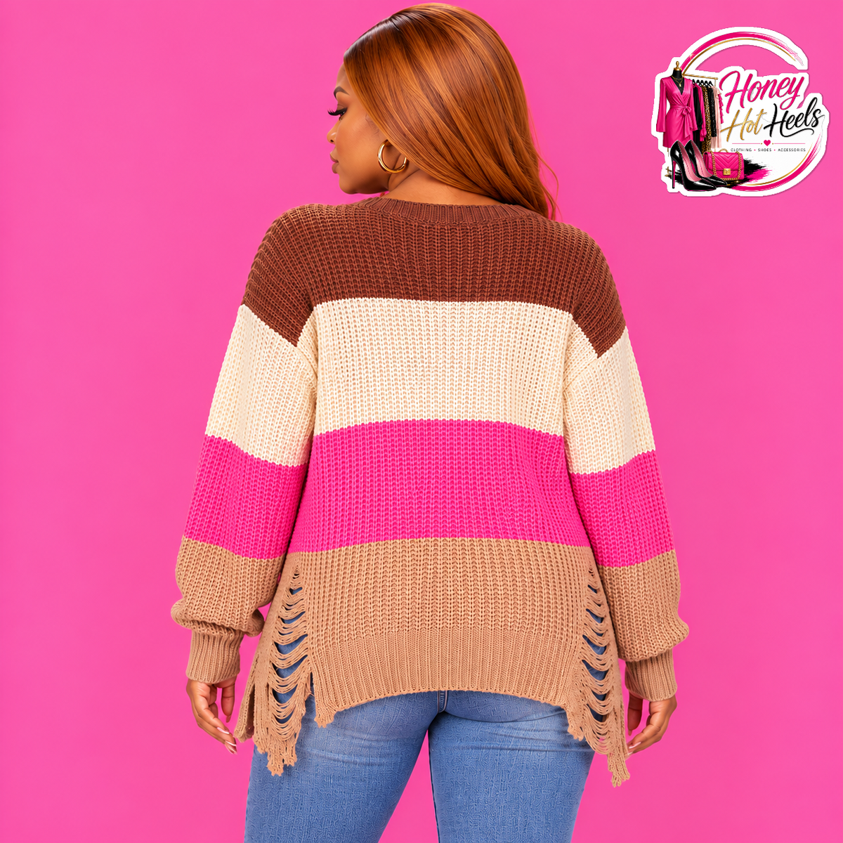 Colorblock Distressed Sweater