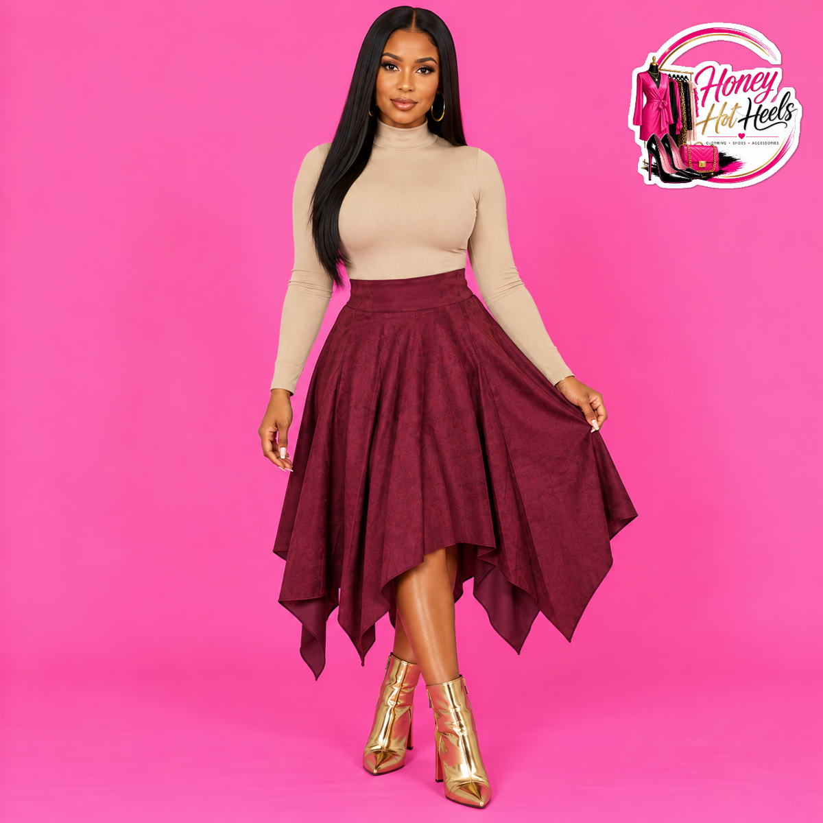 Handkerchief Hem Midi Skirt