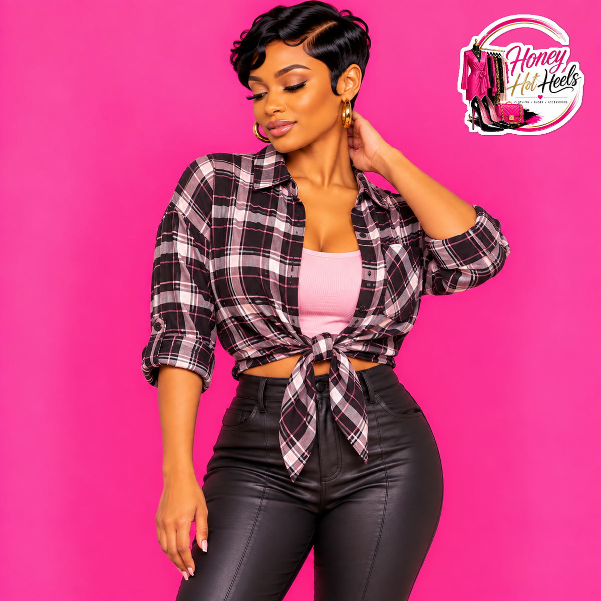 Geneva Plaid Top in Black