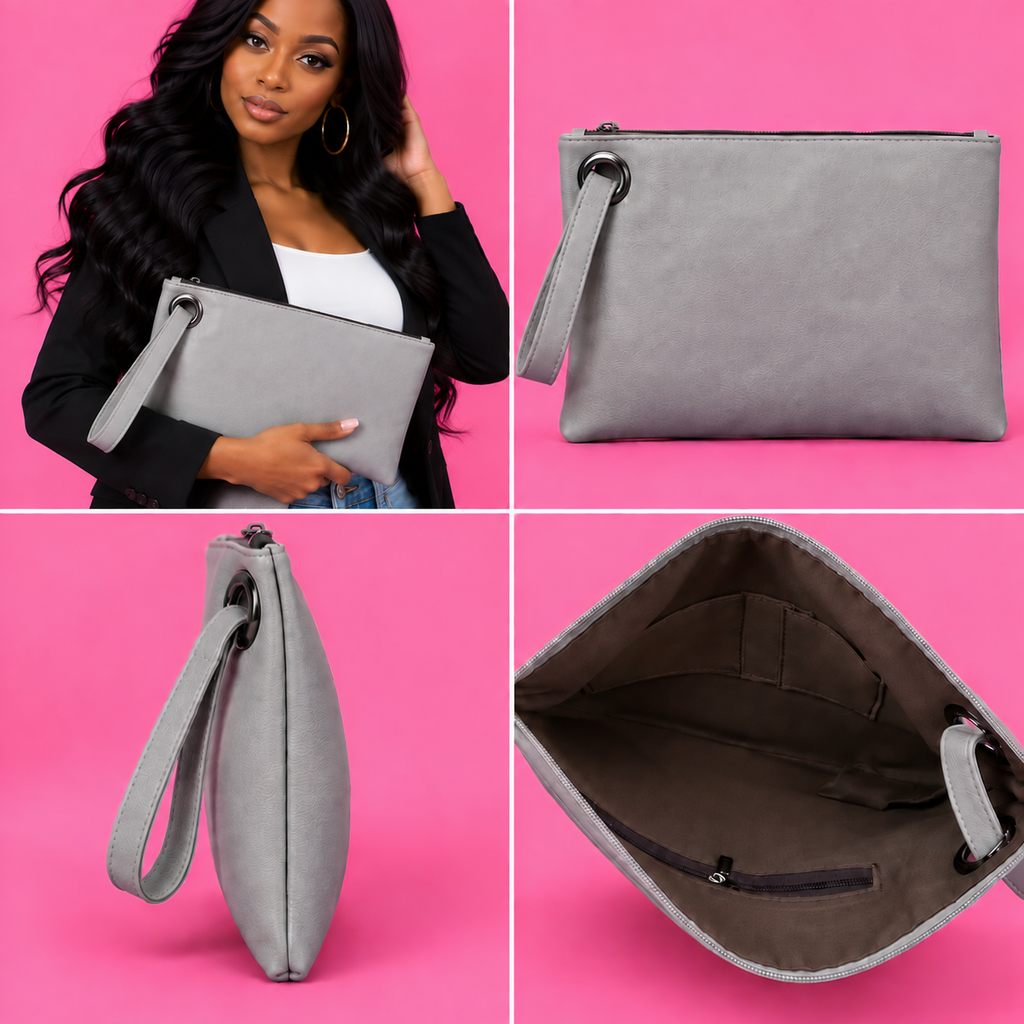 Oversized Wristlet Clutch in Gray