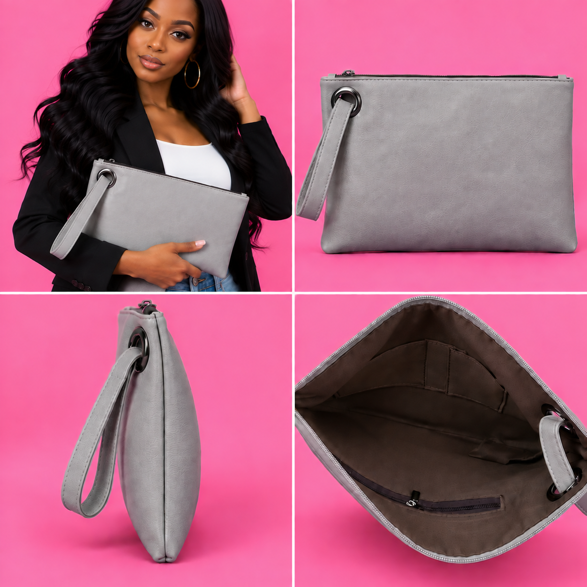 Oversized Wristlet Clutch in Gray