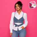 Princa Poplin Top With Removable Denim Vest