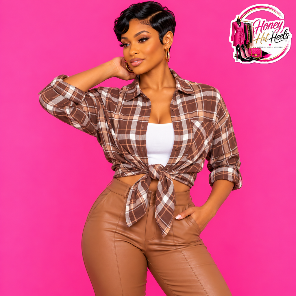 Geneva Plaid Top in Brown