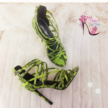 Load image into Gallery viewer, Lime Snakeskin Strappy Sandals
