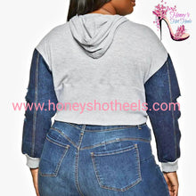 Load image into Gallery viewer, MiMi Denim Sleeve Cropped Hoodie
