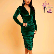 Load image into Gallery viewer, Caroline Emerald Green Velour Dress
