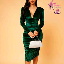 Load image into Gallery viewer, Caroline Emerald Green Velour Dress
